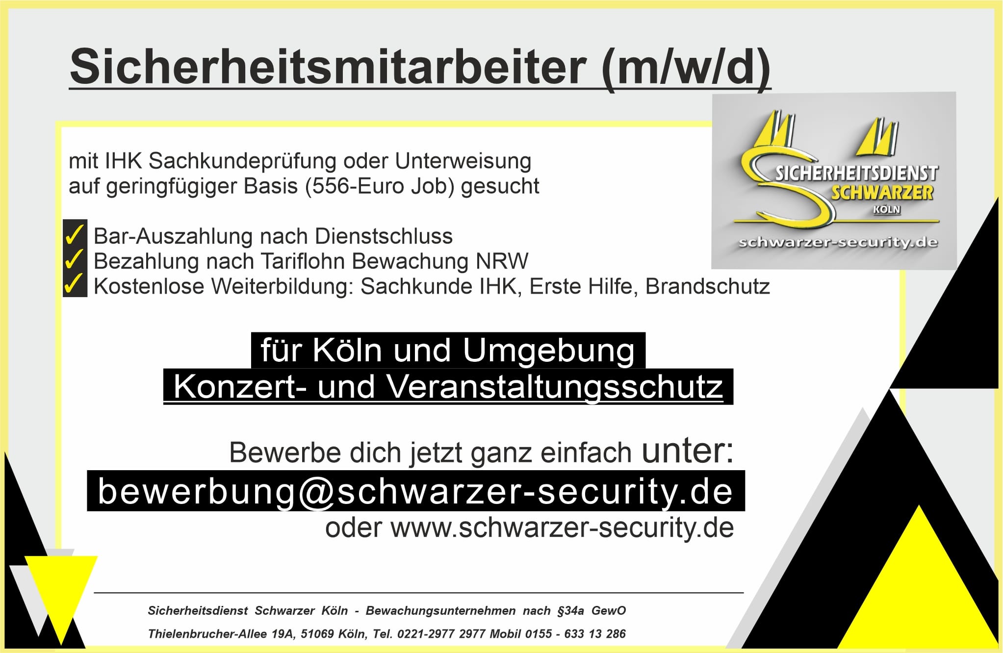 Stellenanzeige Sicherheitsmitarbeiter